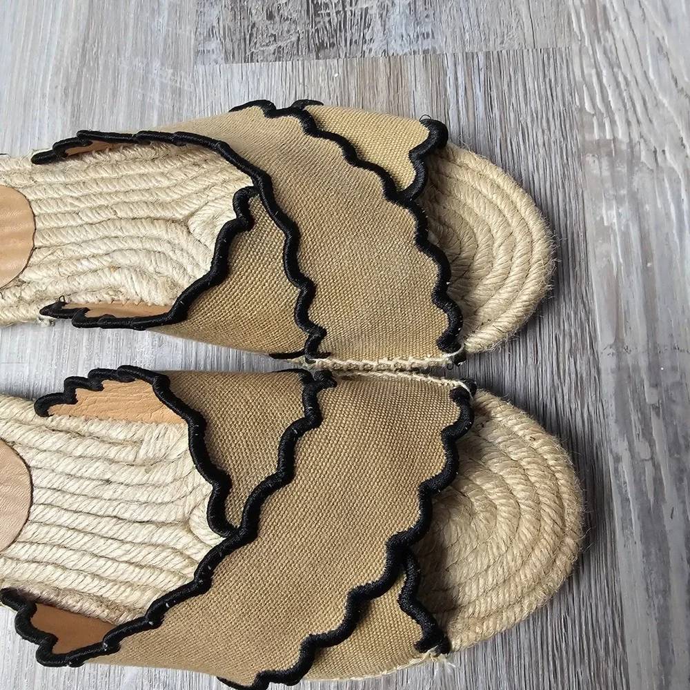 Castañer Womens Piula Scalloped Flat Espadrille Slide Sandals 38 7.5 US Tan Boho